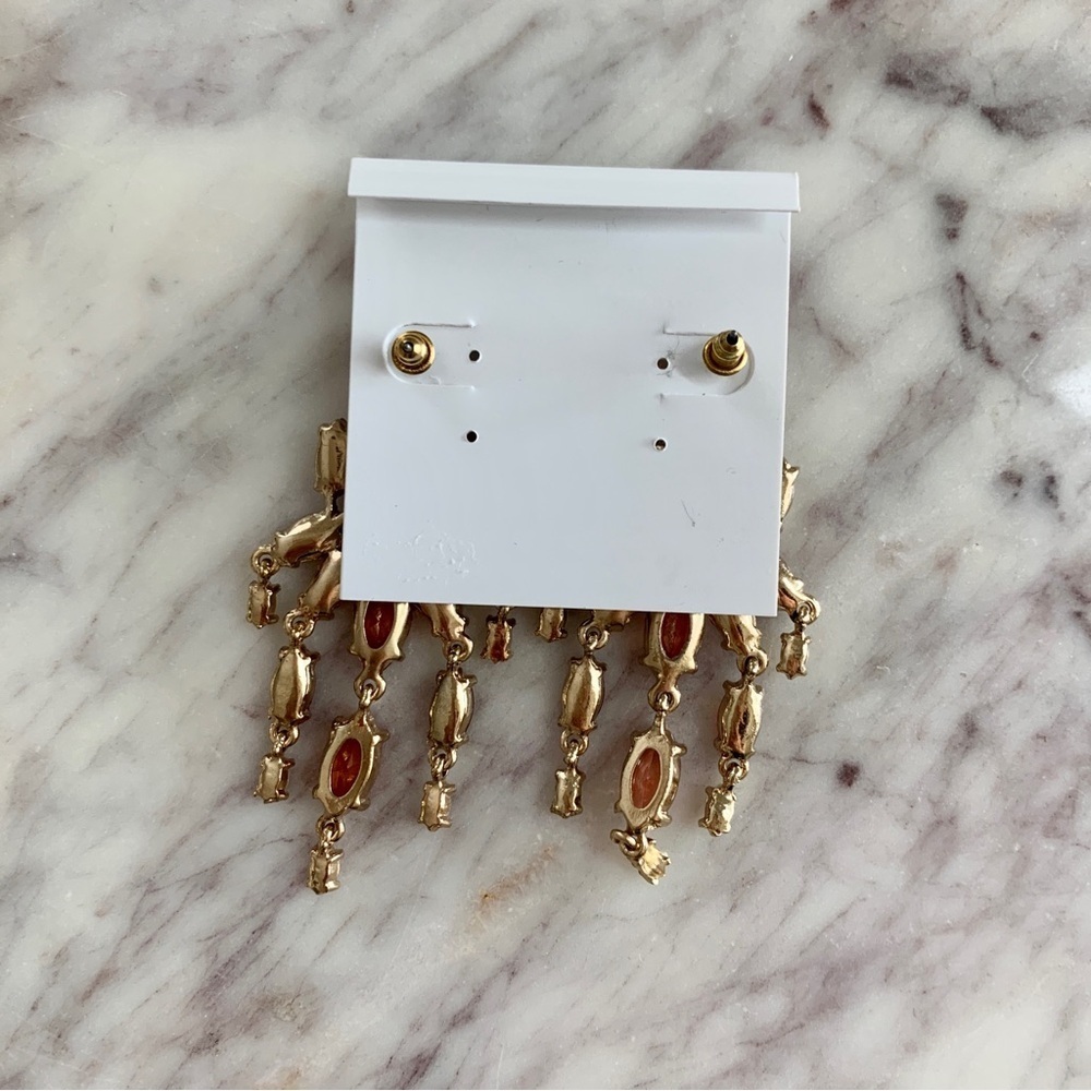 🔥 Neiman Marcus Fiery Red Stones Gold Statement Chandelier Earrings - Picture 4 of 6